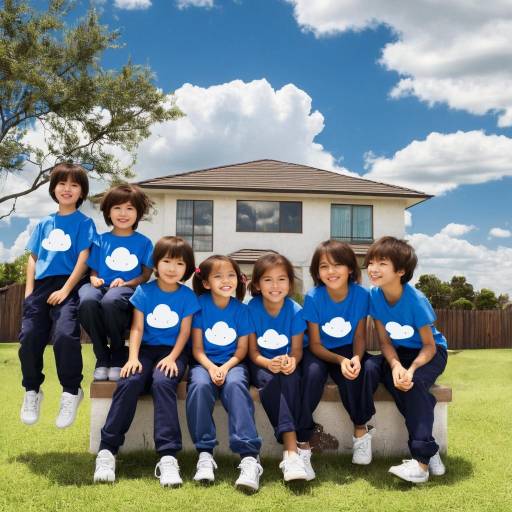 Group of Kids Wearing Matching Blue T-Shirts Outdoors