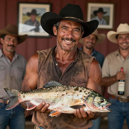 Smiling Cowboy with Fresh Catch