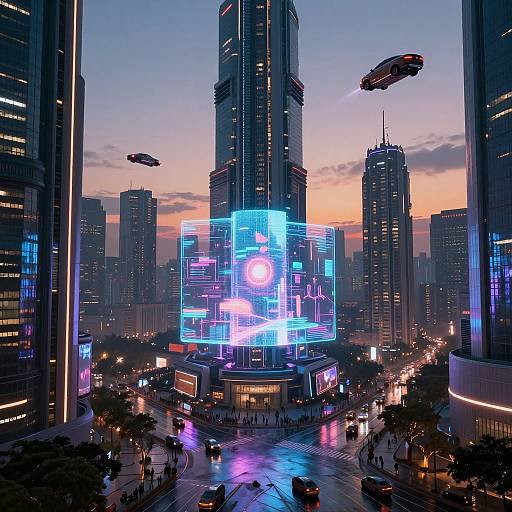 Futuristic Neon Cityscape at Dusk