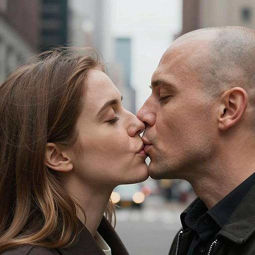 Intimate Couple Kiss in Urban Setting