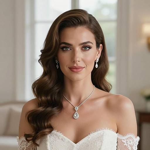 Elegant Bride with Wavy Hair and Diamond Jewelry