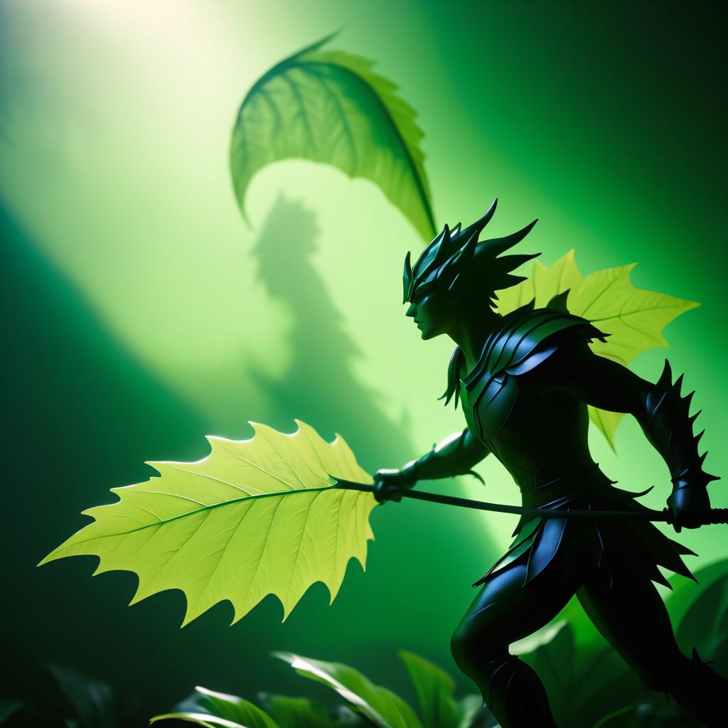 Cinematic Dragon Warrior Behind Leaf