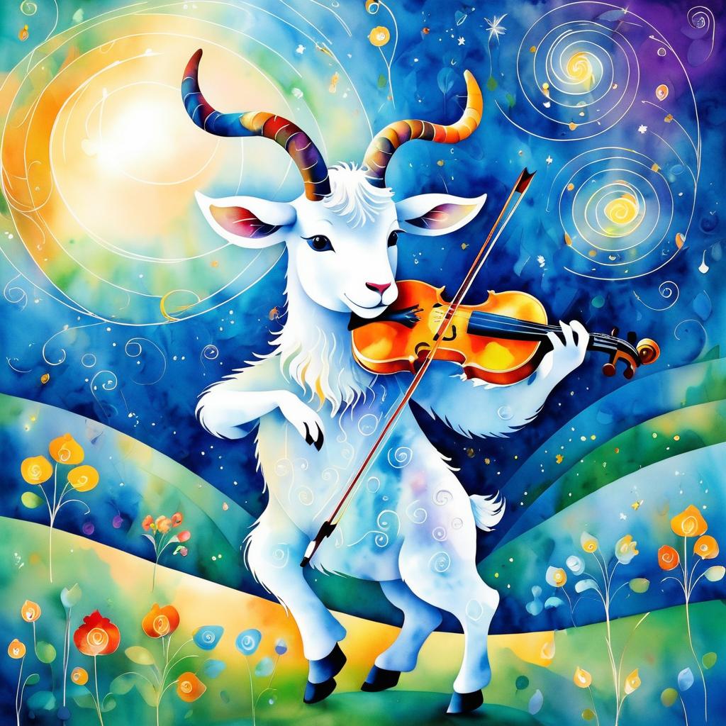 Whimsical Goat Playing Violin in Chagall Style