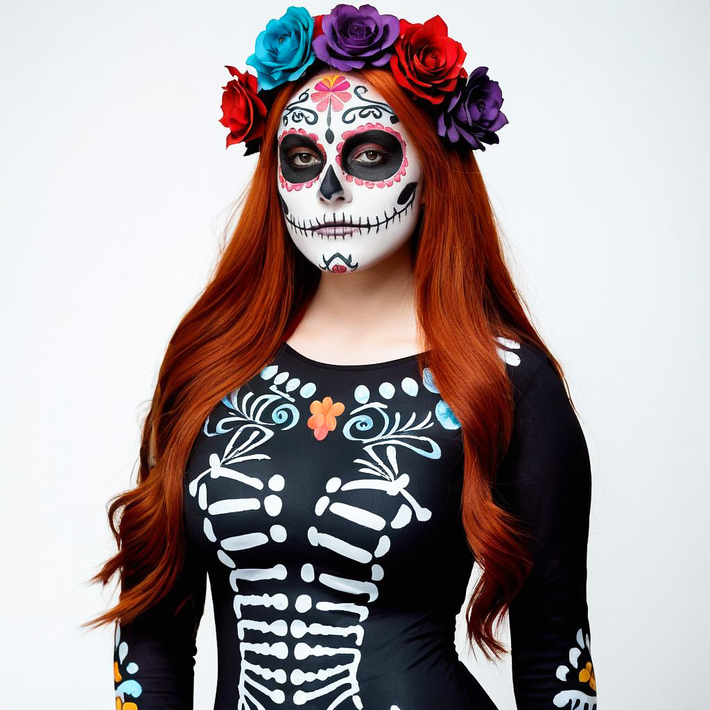 Excited Teenage Girl in Day of the Dead Theme