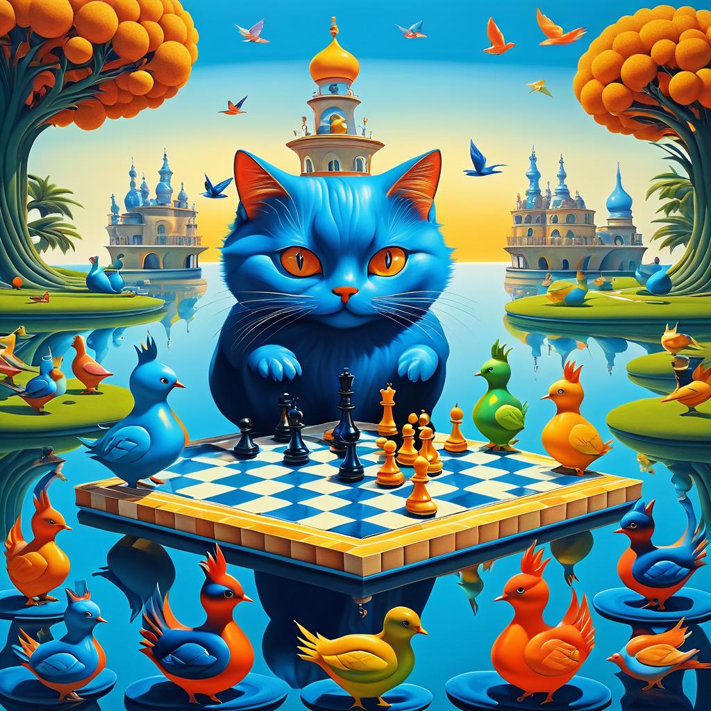 Whimsical Cat Chess on Floating Island