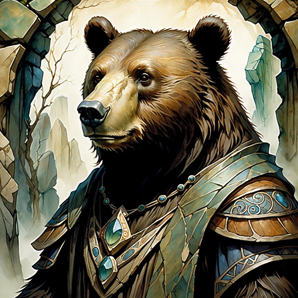 Fantasy Stone Bear Portrait Art