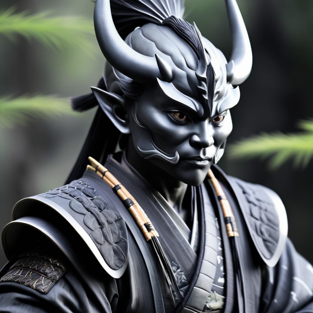 Serene Samurai Alien Portrait in Soft Focus