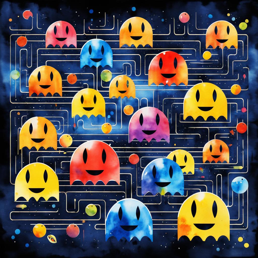 Watercolor Vintage Pac-Man Movie Poster Art