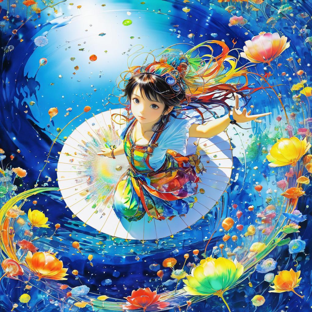 Vibrant Floating Girl in Colorful Water