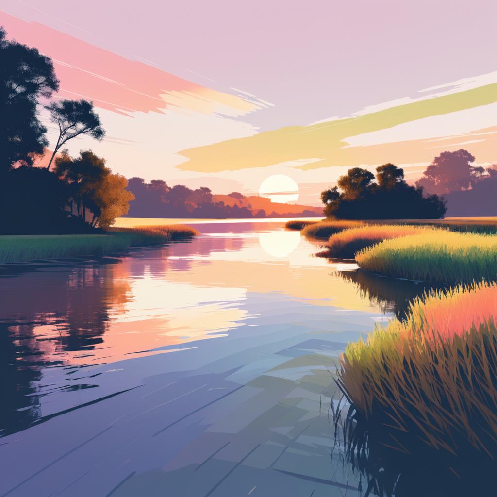 Serene Sunset Over a Riverbank