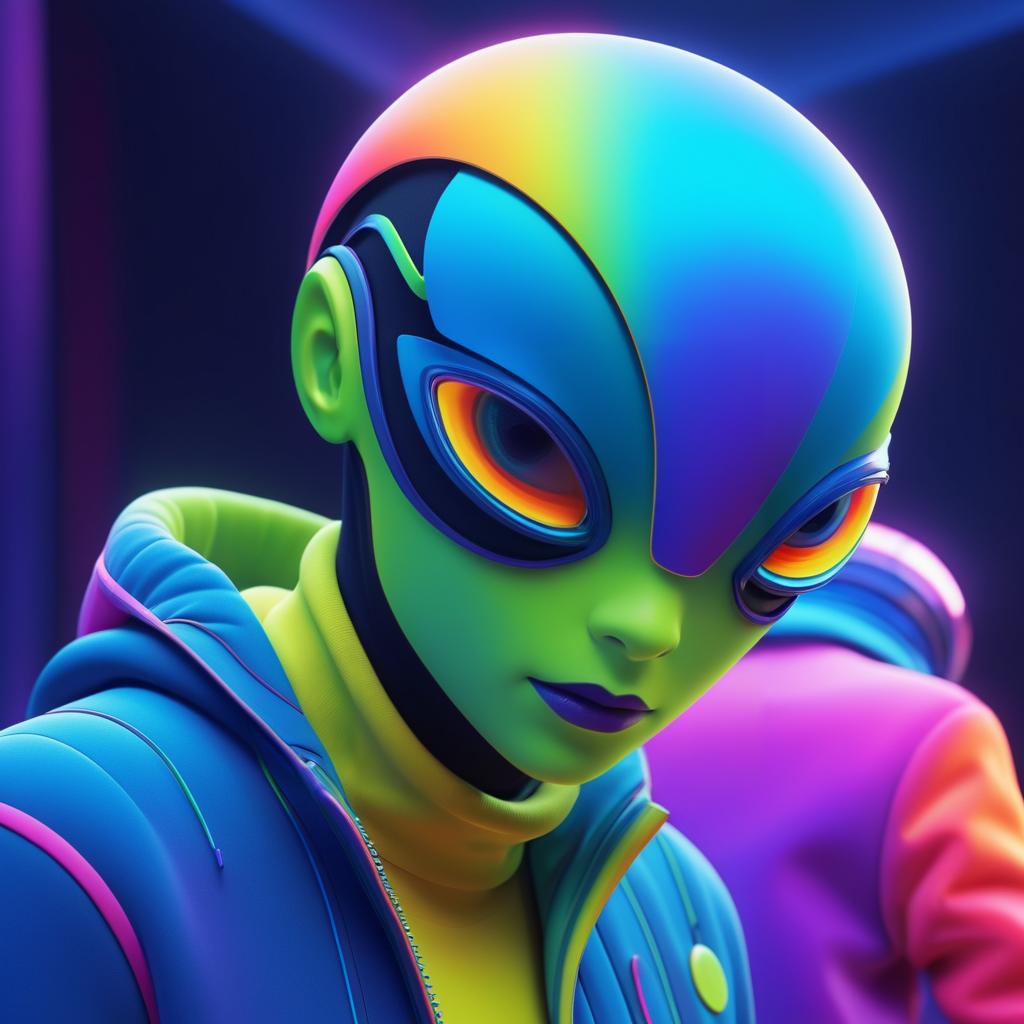 3D Alien Portrait with Colorful Style