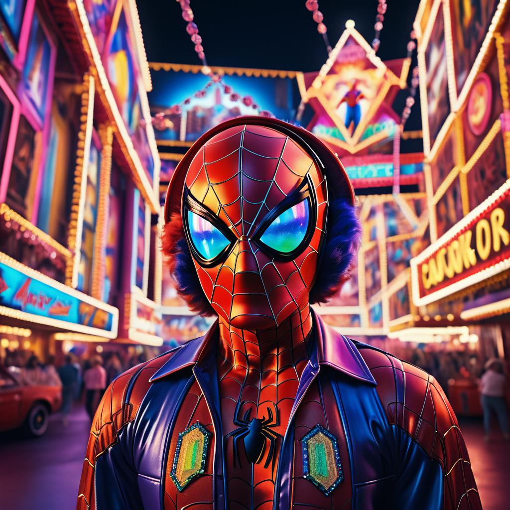 Hyperrealistic 80s Spider-Man Carnival Scene