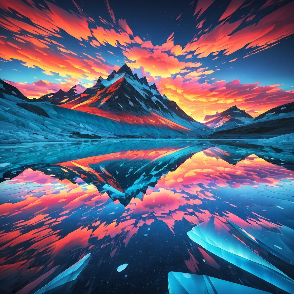 Surreal Glacier Fields at Vibrant Sunset