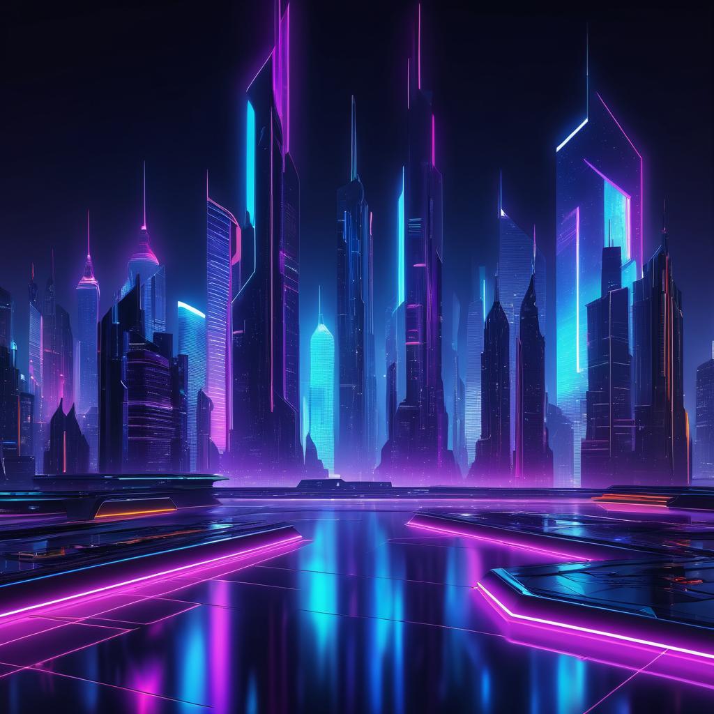 Futuristic City Skyline in Neon Colors