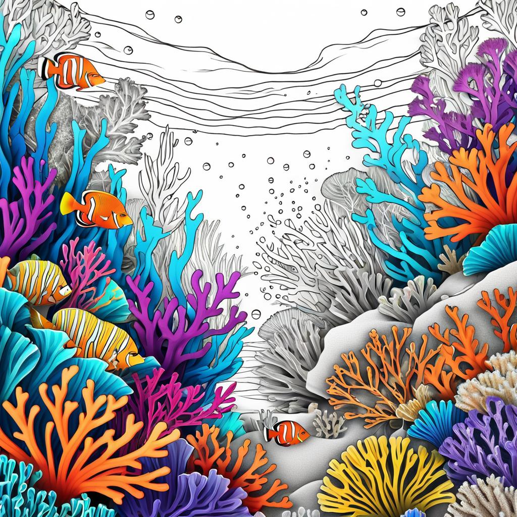 Vibrant Underwater Coral Reef Coloring Page