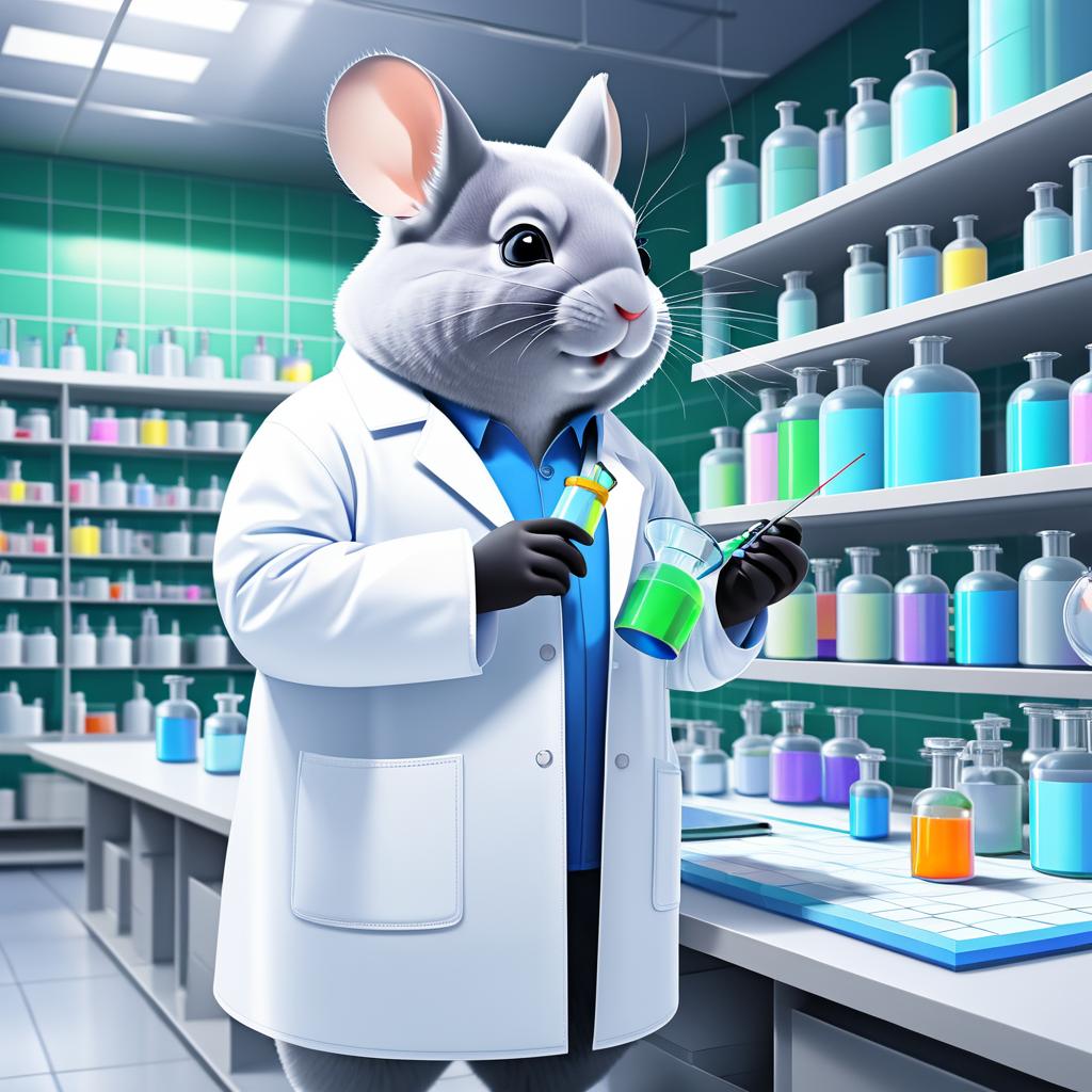 Chinchilla Chemist in a Spacious Lab