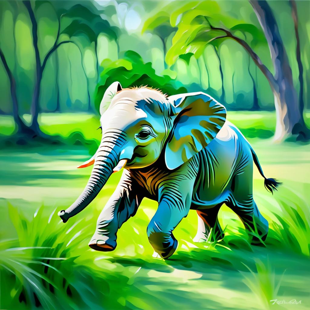 Impressionist Baby Elephant in Oasis