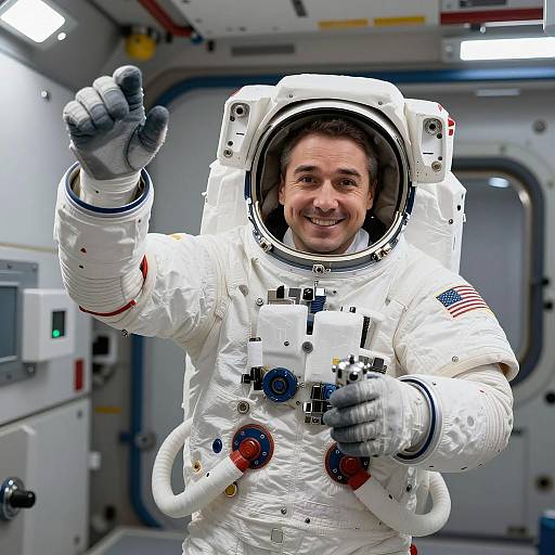 Astronaut in Spacecraft with Metallic Object