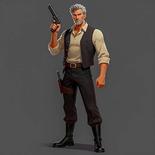 Confident Older Man Holding Gun