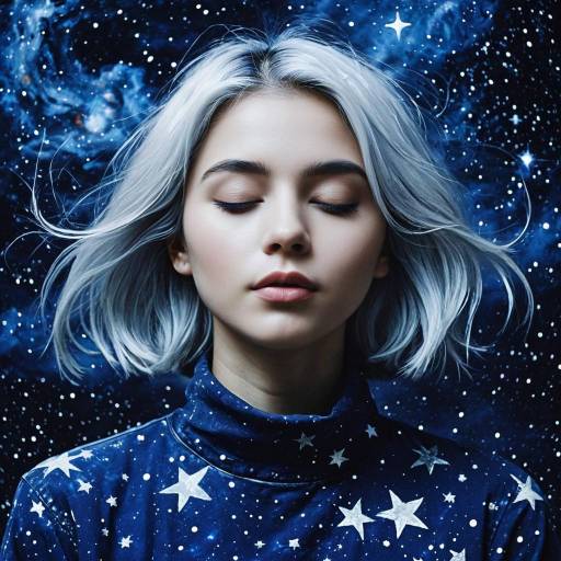 Cosmic Art: Silver-Haired Girl in Nebula