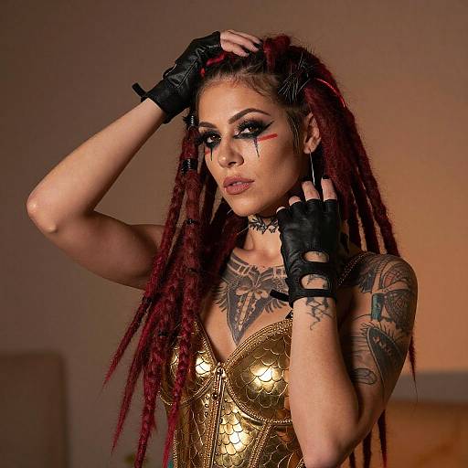 Tattooed Woman with Red Dreadlocks