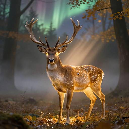 Luminescent Citrine Deer in Autumn Woods
