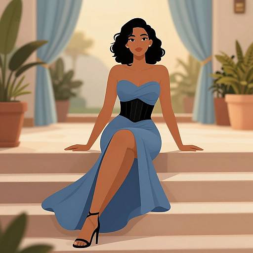 Stylized Woman on Courtyard Staircase