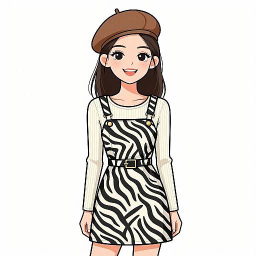 Smiling Woman in Zebra Print Mini Dress