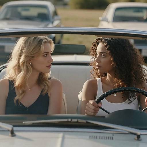 Two Women in Vintage Convertible