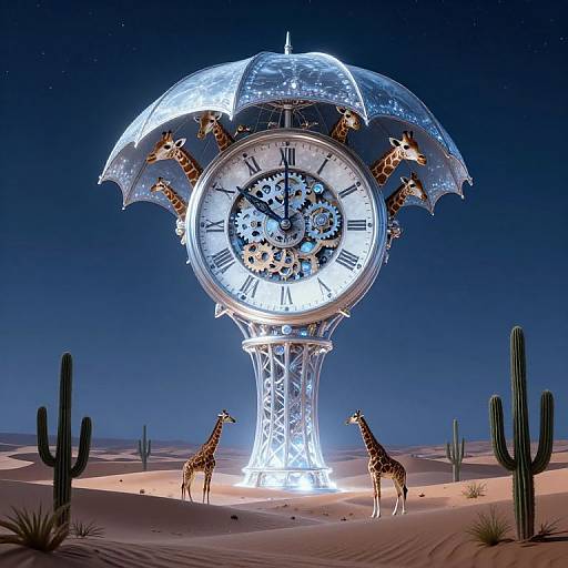 Surreal Tower Clockscape at Midnight