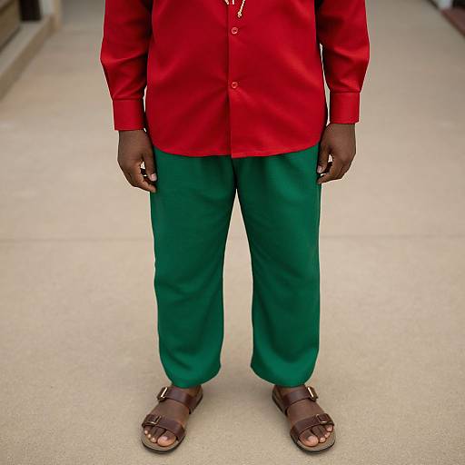 Man in Red Shirt and Green Pants