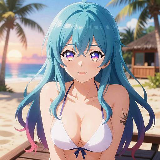 Gyaru Tropical Sunset Microbikini Portrait