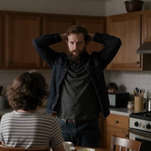 Moody Kitchen Scene with Family