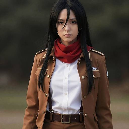 Cosplayer as Mikasa Ackerman in Military Uniform