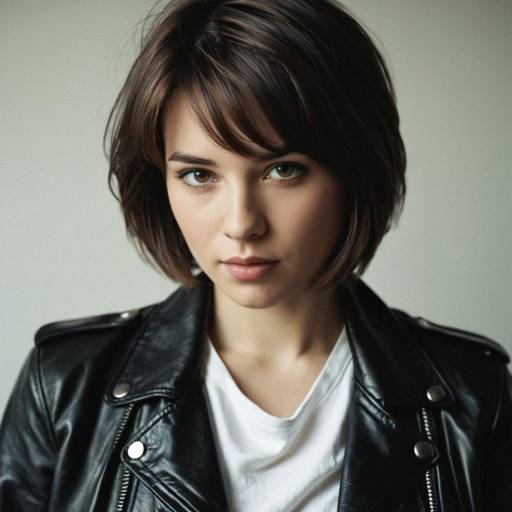 Young Woman in Black Leather Jacket