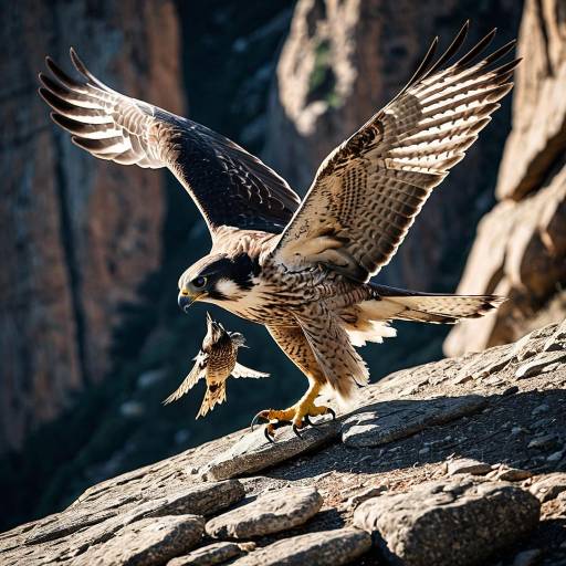 Falcon Grabbing Prey on Rocky Cliff Falcon Grabbing Prey on Rocky Cliff