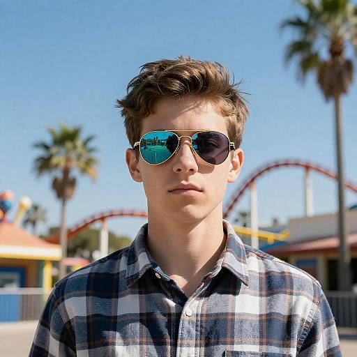 Serious Young Man at Amusement Park