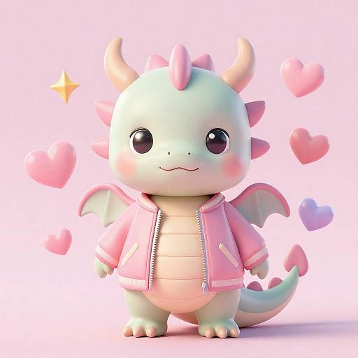 Adorable Tiny Dragon in Bubblegum Bomber Jacket