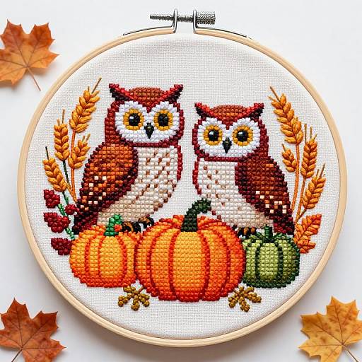 Autumn Owls Cross-Stitch Hoop