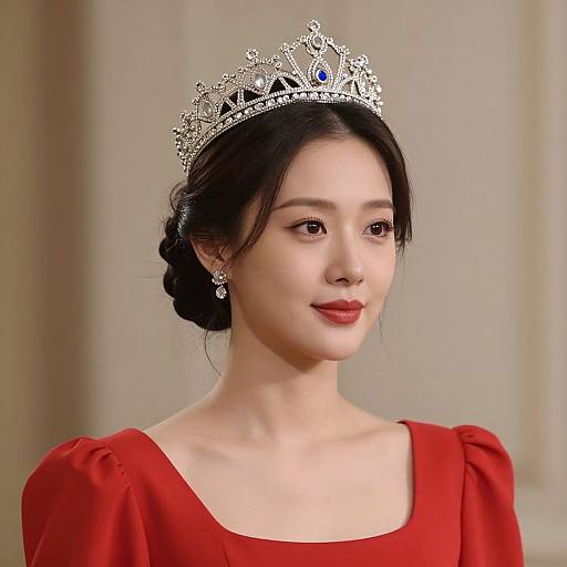 Queen in Red Dress Close-Up