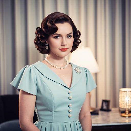 Vintage 1950s Woman in Pearl Jewelry and Modest Dress