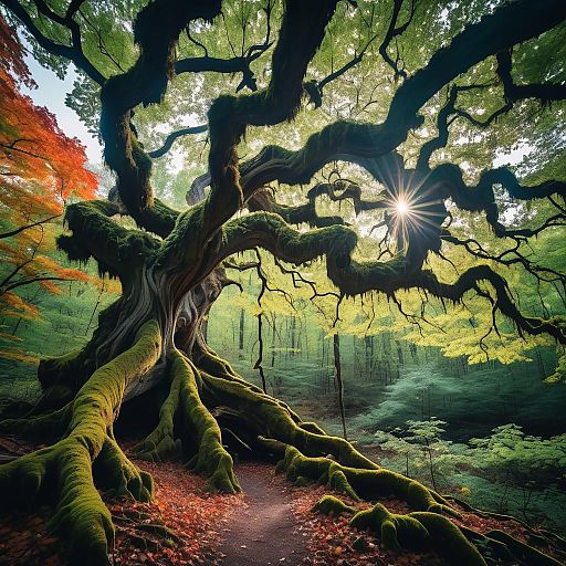 Twisted Maple Tree in Serene Forest