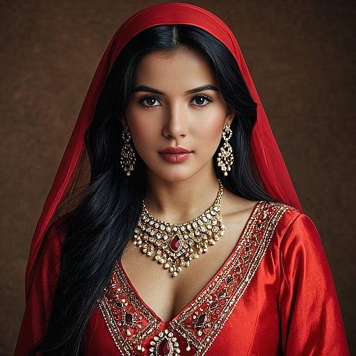 Elegant Arabian Girl in Red Costume