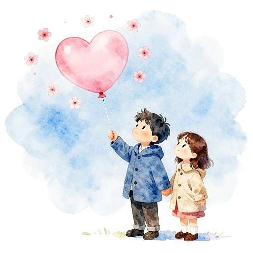 Whimsical Watercolor Heart Balloon Romance