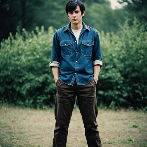 Young Man in Vintage 1960s Casual Outfit Outdoors