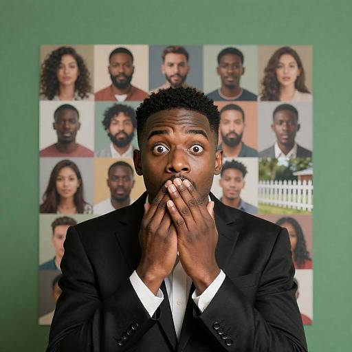 Shocked Expression in Diverse Collage Background