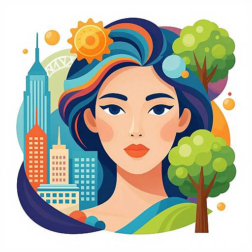 Vibrant Curvilinear Woman's Face Design
