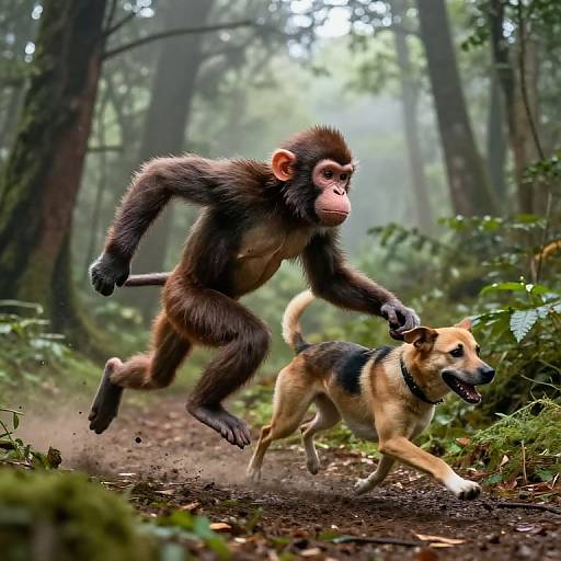 Agile Monkey-Dog Running Through Forest