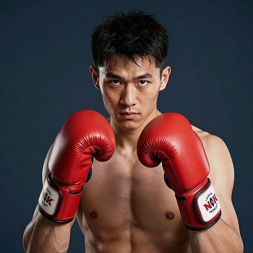 Intense Boxer in Dark Blue Setting