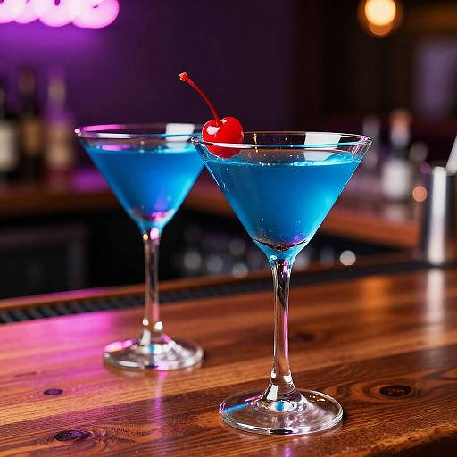 Vibrant Martini Glasses at Neon Bar